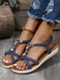 Moonstone Frisado Fino Alça Cruz Boêmio Casual Sandálias