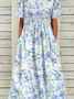 Floral Manga Curta Tecido Vestido