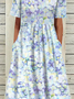 Floral Manga Curta Tecido Vestido