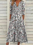 Floral Gola  V Casual Manga Meia Vestido