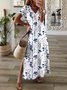 Floral Gola  V Manga Curta Casual Vestido