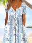 Casual Floral Manga Curta Vestido