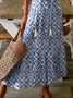 Casual Gola  V Geométrico Impresso Vestido