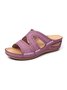 Floral Bordado Cutout Boêmio Casual Cunha Slides