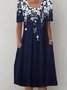 Floral Casual Manga Curta Bolsos Linha-A Vestido
