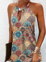 Casual Impresso Hippie Sem Manga Halter Vestido