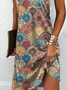 Casual Impresso Hippie Sem Manga Halter Vestido