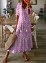 Casual Gola  V Geométrico Impresso Vestido