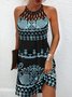 Impresso Halter Sem Manga Tricô Vestido