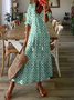 Casual Gola  V Geométrico Impresso Vestido