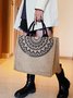 Étnico Linho Tote Bolsa Ombro Compras Bolsa