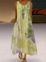 Casual Afrouxar Gola  V Sem Manga Tecido Vestido