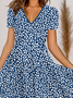 Floral Impresso Gola  V Casual Vestido