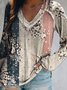 Manga Comprida Gola  V Floral Casual Camisa