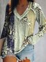 Manga Comprida Gola  V Floral Casual Camisa