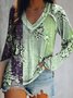 Manga Comprida Gola  V Floral Casual Camisa