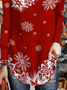 Natal Floco de neve Manga Comprida Gola  V Casual Camisa Túnica