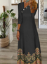 Fivela Étnico Impresso Assimétrico Colar Casual Vestido