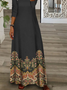 Fivela Étnico Impresso Assimétrico Colar Casual Vestido