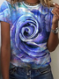 Jersey Casual Pescoço tripulação Azul Floral Camisa