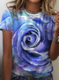 Jersey Casual Pescoço tripulação Azul Floral Camisa