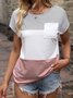 Casual Cor Quadra Listra Impresso Pescoço tripulação Camisa