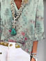 Casual Gola  V Floral Camisa