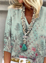 Casual Gola  V Floral Camisa