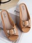 suave e Confortável moda Quadrado Fivela Casual Salto grosso metade Chinelo