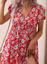 Gola  V Casual Floral Solto Vestido