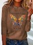 Borboleta Manga Comprida Solto Casual Camisa