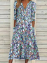 Floral Gola  V Casual Manga Meia Vestido