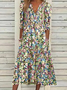 Floral Gola  V Casual Manga Meia Vestido