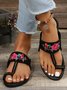 Etniab Floral Bordado Dedo do pé Anel Deslizar Sandálias