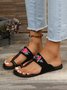 Etniab Floral Bordado Dedo do pé Anel Deslizar Sandálias