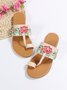Etniab Floral Bordado Dedo do pé Anel Deslizar Sandálias