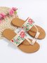 Etniab Floral Bordado Dedo do pé Anel Deslizar Sandálias