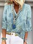 Casual Gola  V Floral Camisa
