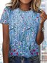 Jersey Floral Impresso Casual Pescoço tripulação Camisa