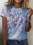 Floral Pescoço tripulação Solto Casual Camisa