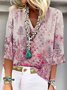 Casual Gola  V Floral Camisa