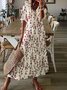Gola  V Solto Azul Floral Casual Vestido