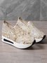 moda Lantejoula Respirável Malha Slip-On Plataforma Sapatilhas
