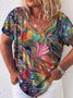Grande Tamanho Gola  V Casual Solto Jersey Camisa