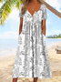 Casual Floral Manga Curta Vestido