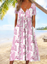 Casual Floral Manga Curta Vestido