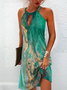 Abstrato Impresso Halter Sem Manga Vestido