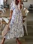 Gola  V Solto Azul Floral Casual Vestido