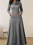 Mulher Simples Gola alta Manga Comprida Confortável Casual Mini Vestido