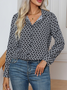 Colarinho da camisa Manga Comprida Geométrico Regular Solto Camisa para Mulher